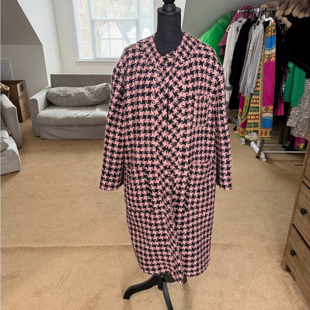 Gucci Pink and Black Houndstooth Coat